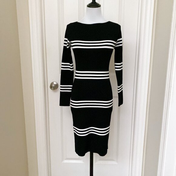 New Chic Black & White Striped Sweater Dress – Long Sleeve, Bodycon Fit - Picture 5 of 5